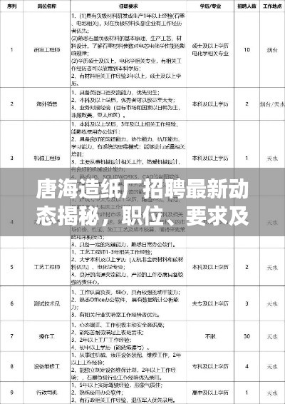 唐海造纸厂招聘最新动态揭秘，职位、要求及福利一网打尽